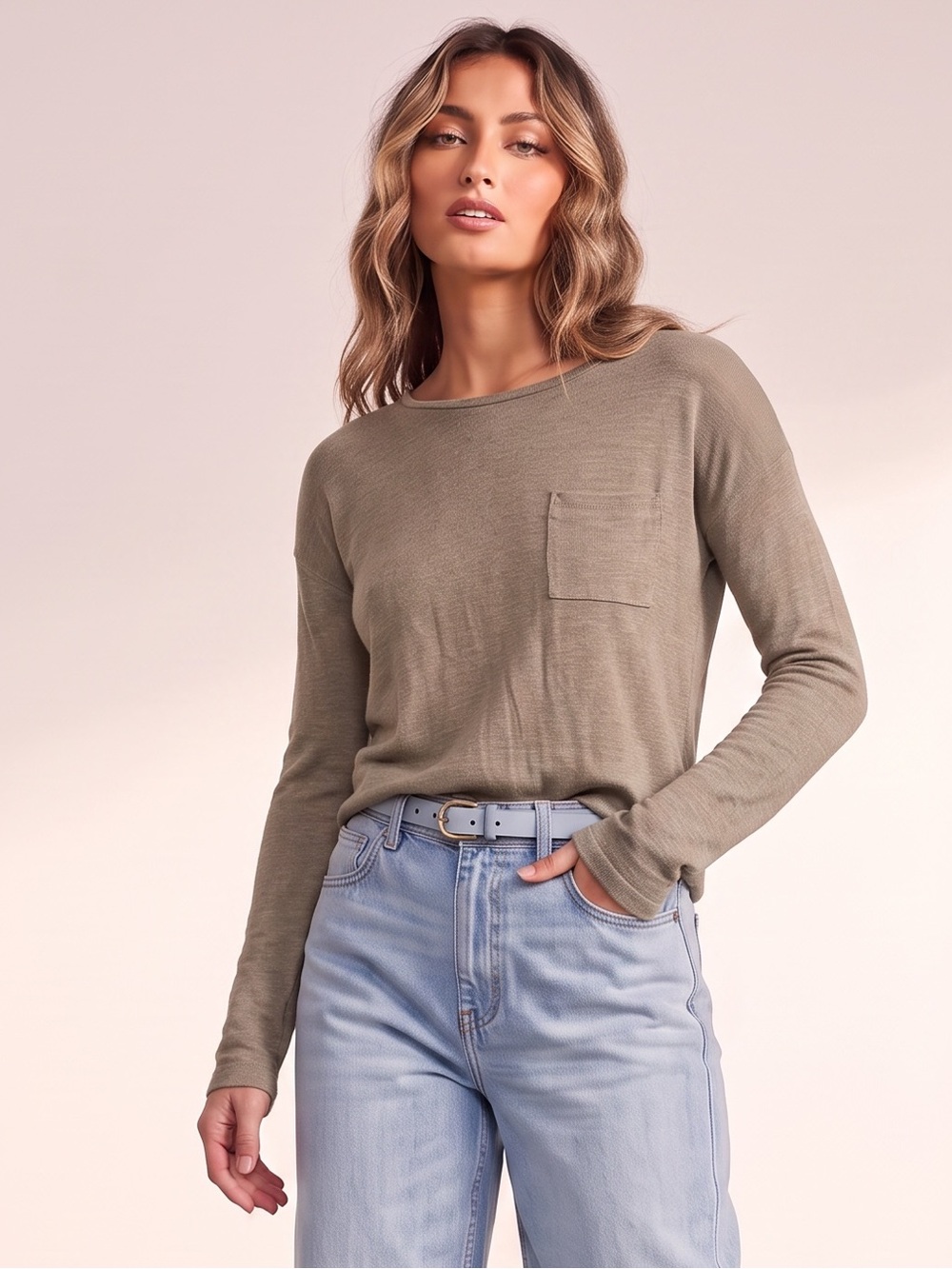 Vince Slub Linen Lightweight Brown  Pocket Pullover Sweater Women’s  XS Relaxed